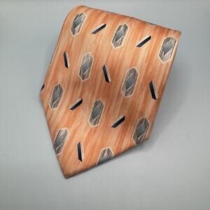 Pierre Cardin Silk Tie Peach Orange Geometric Mod Print Retro Y2K 57”x3.5”
